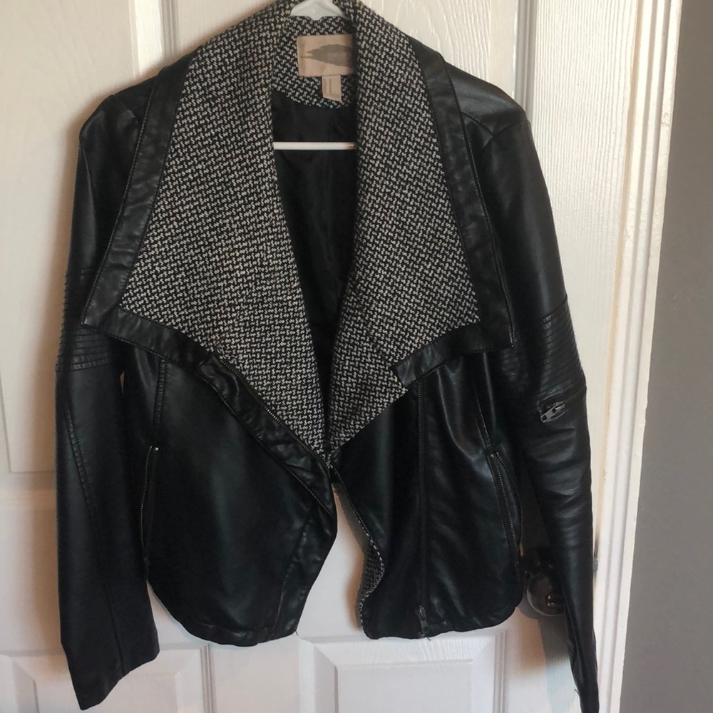 Shawl Neck Black Leather Moto Jacket